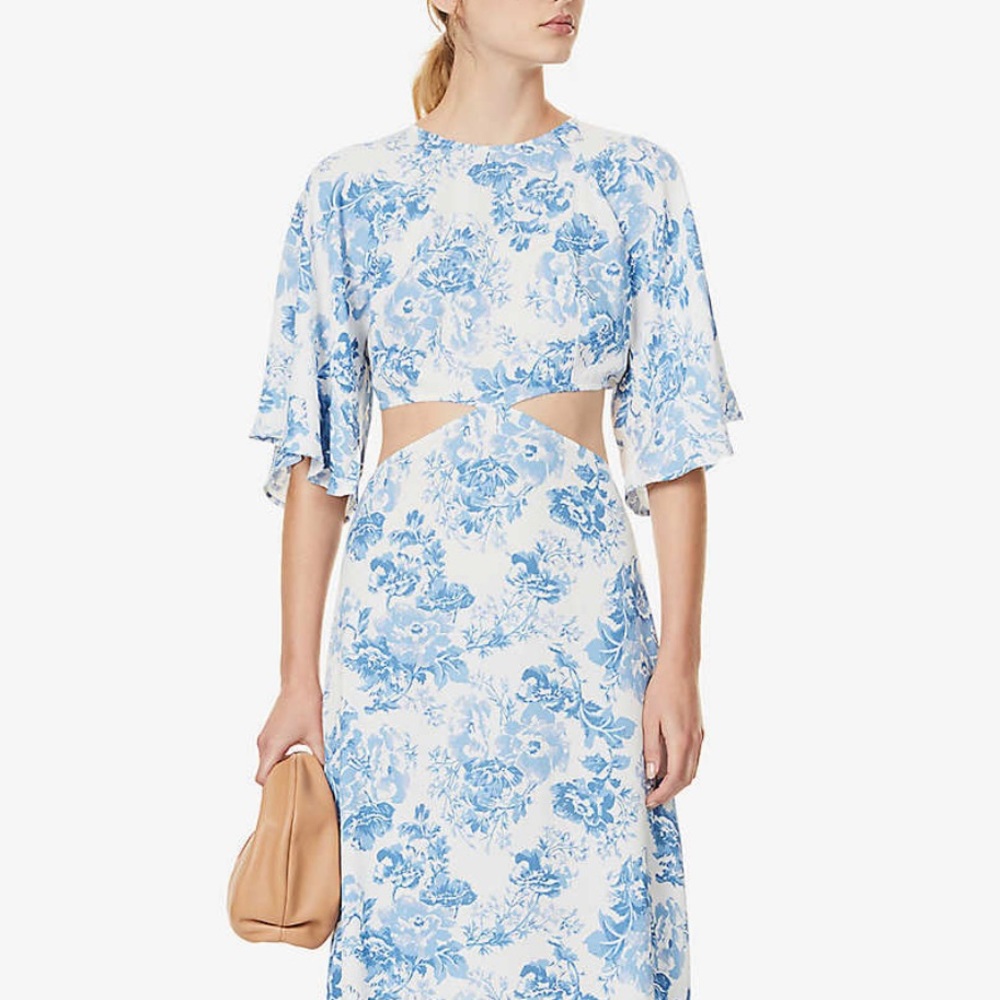 Reformation Benny cut-out crepe midi dress in blue floral